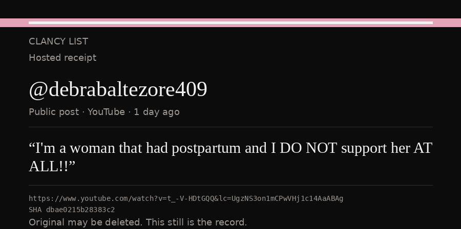 Hosted receipt of this public statement