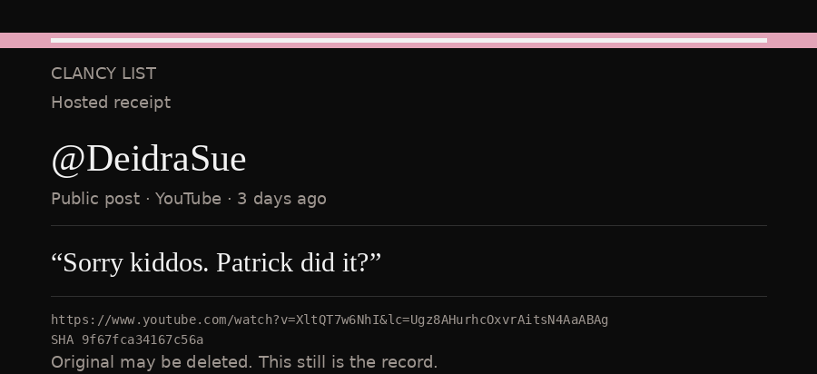 Hosted receipt of this public statement