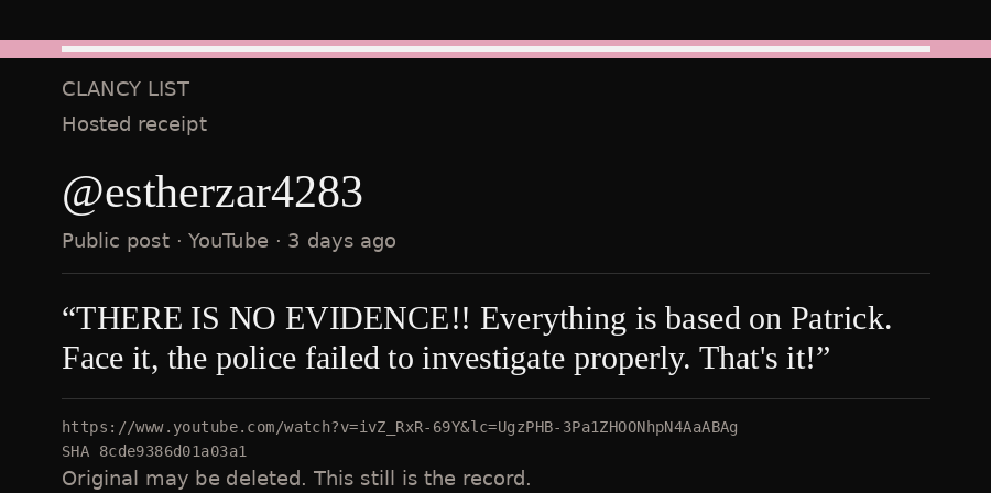 Hosted receipt of this public statement