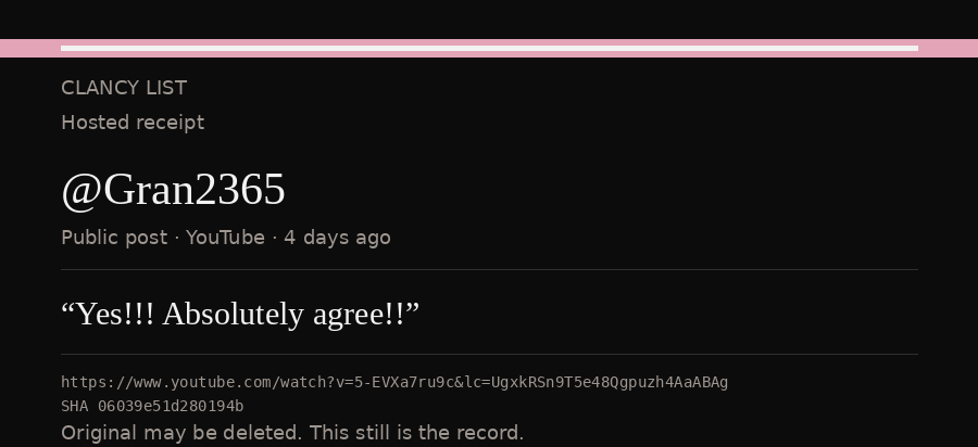 Hosted receipt of this public statement