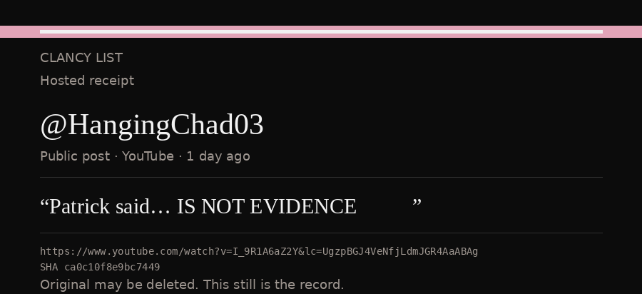 Hosted receipt of this public statement