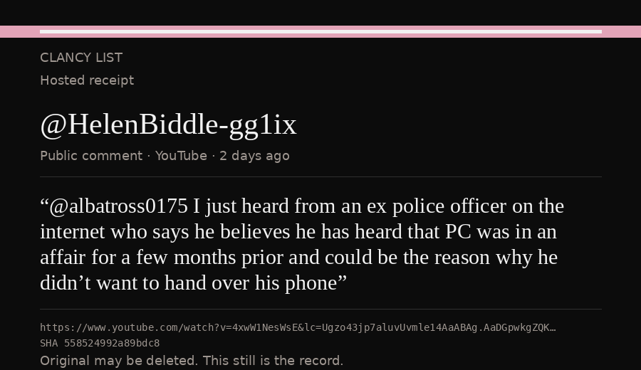 Hosted receipt of this public statement