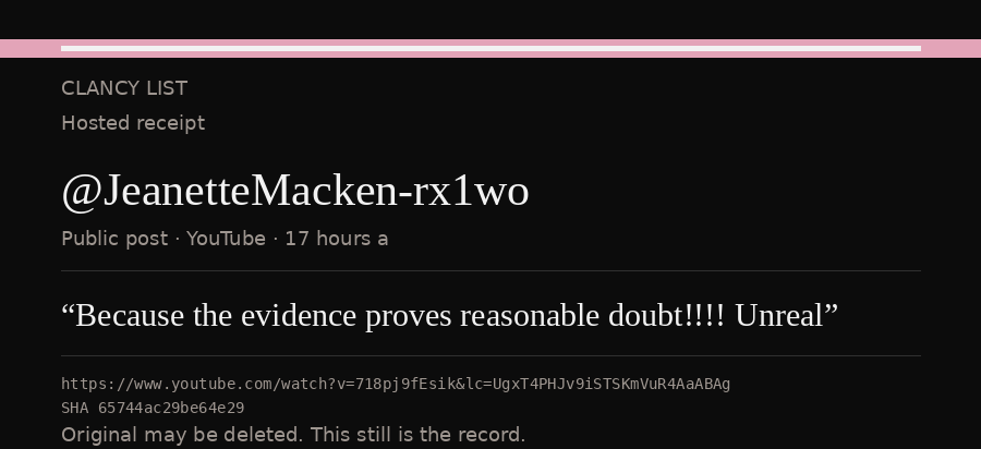 Hosted receipt of this public statement