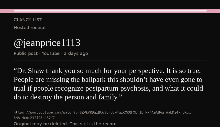 Hosted receipt of this public statement