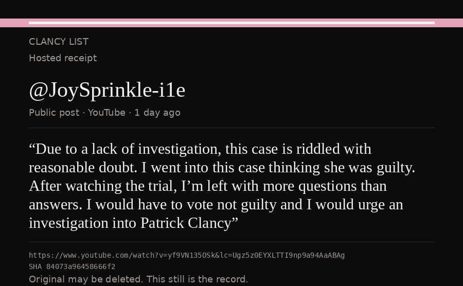 Hosted receipt of this public statement