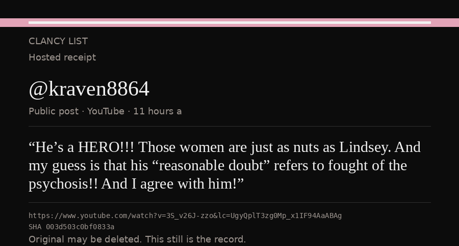 Hosted receipt of this public statement