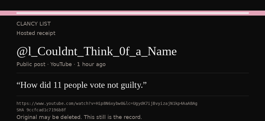 Hosted receipt of this public statement