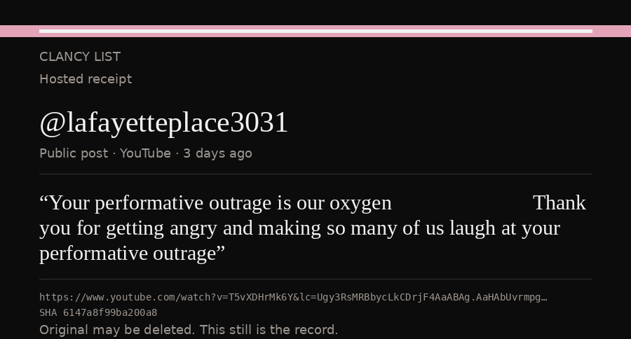 Hosted receipt of this public statement