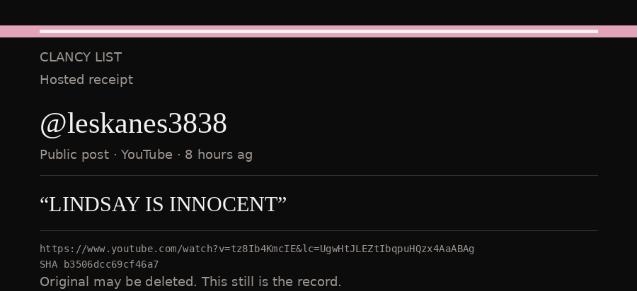 Hosted receipt of this public statement