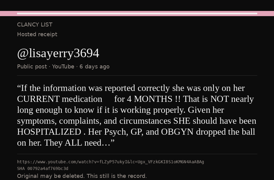 Hosted receipt of this public statement
