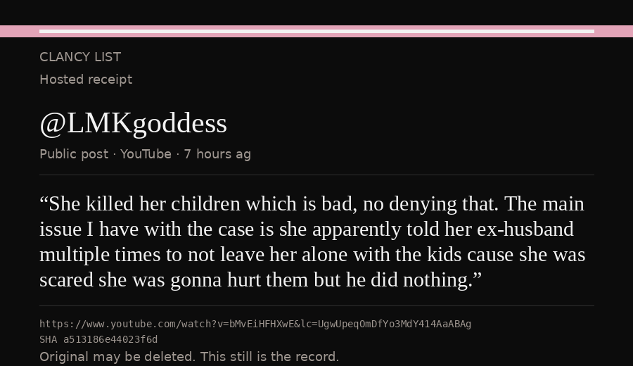 Hosted receipt of this public statement