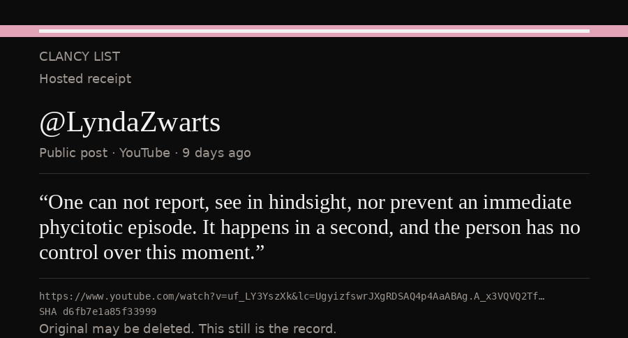 Hosted receipt of this public statement