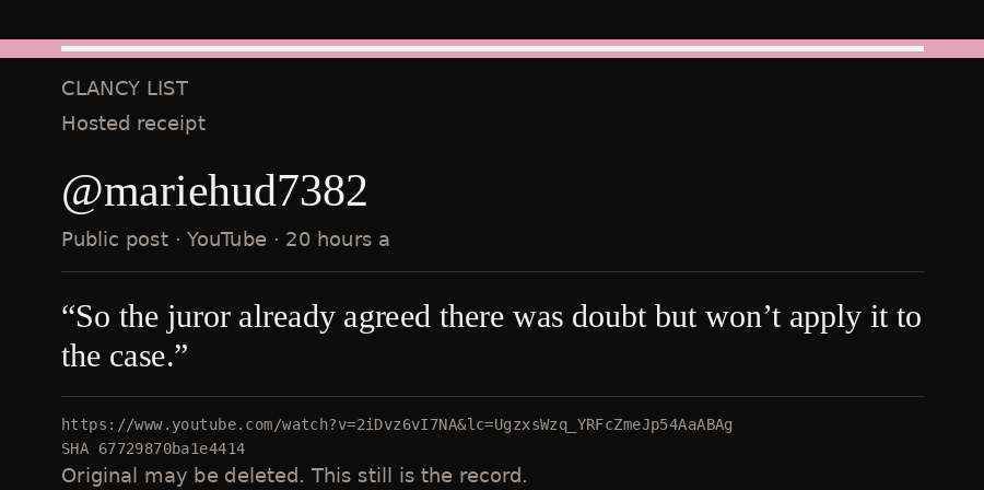 Hosted receipt of this public statement