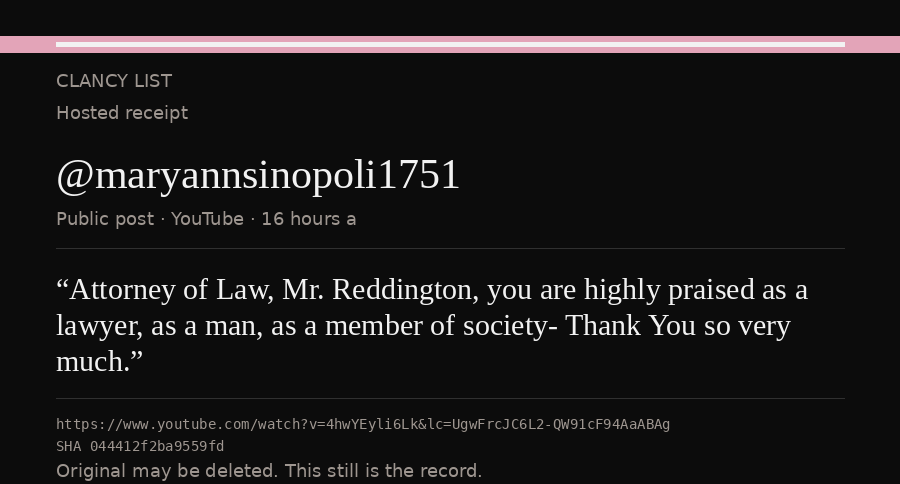 Hosted receipt of this public statement