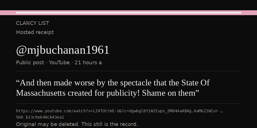 Hosted receipt of this public statement