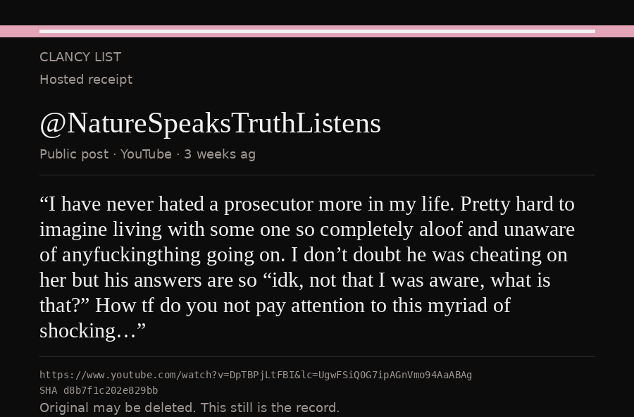 Hosted receipt of this public statement