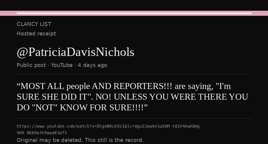 Hosted receipt of this public statement