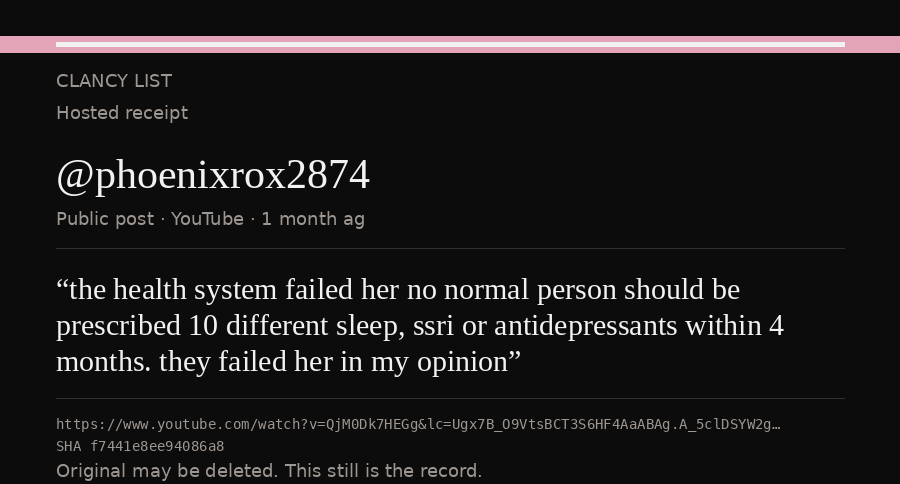 Hosted receipt of this public statement