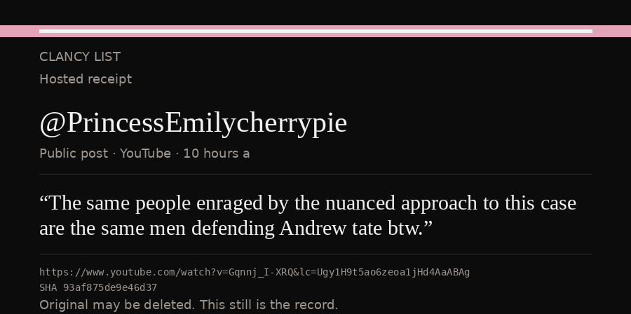 Hosted receipt of this public statement