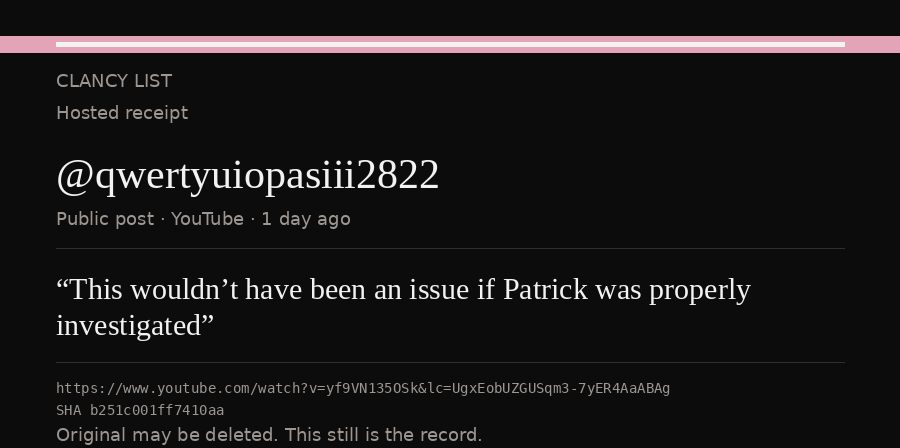 Hosted receipt of this public statement