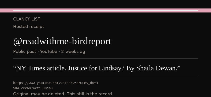 Hosted receipt of this public statement
