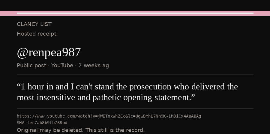 Hosted receipt of this public statement