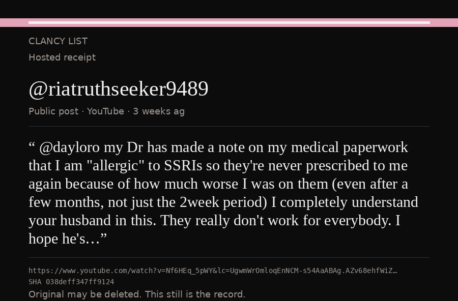 Hosted receipt of this public statement
