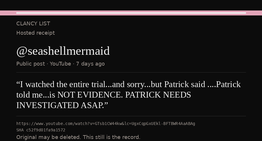 Hosted receipt of this public statement