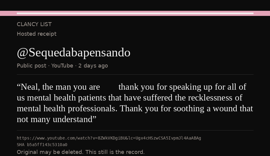 Hosted receipt of this public statement
