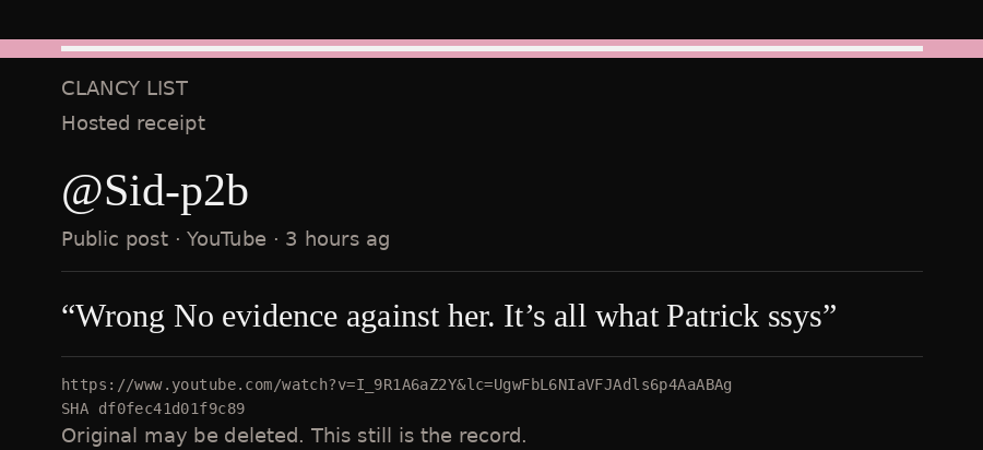 Hosted receipt of this public statement