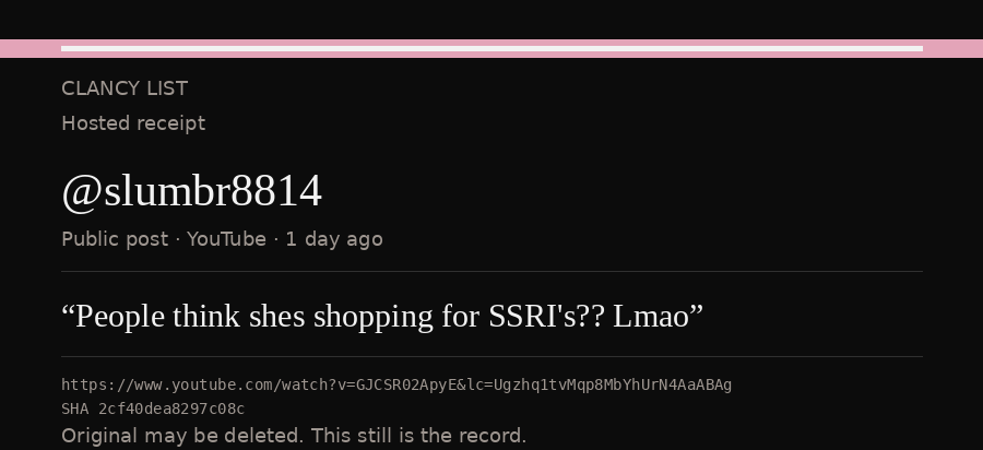Hosted receipt of this public statement