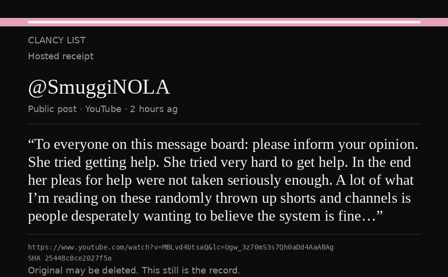 Hosted receipt of this public statement