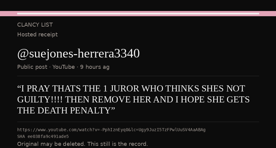 Hosted receipt of this public statement