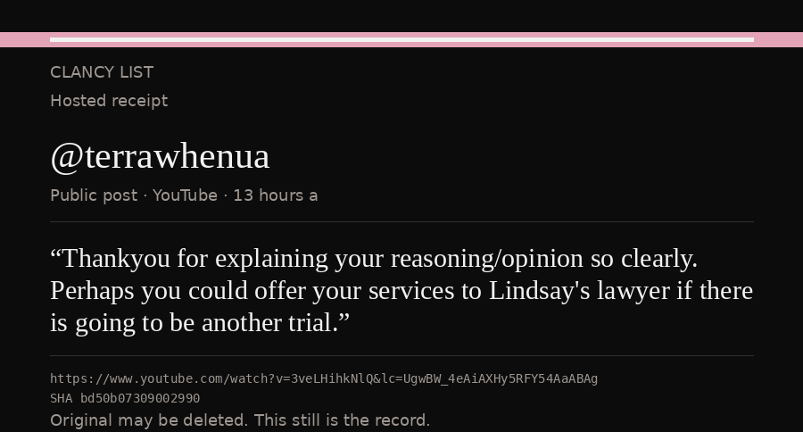 Hosted receipt of this public statement