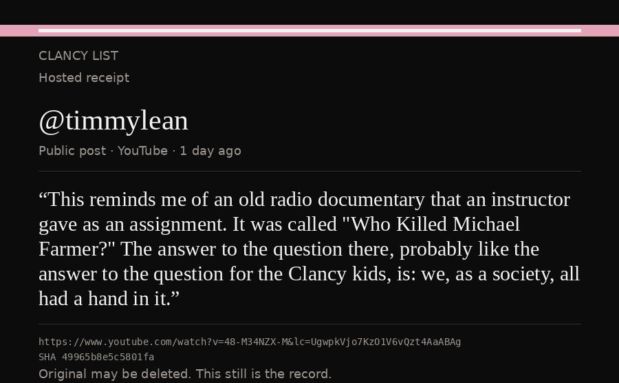 Hosted receipt of this public statement