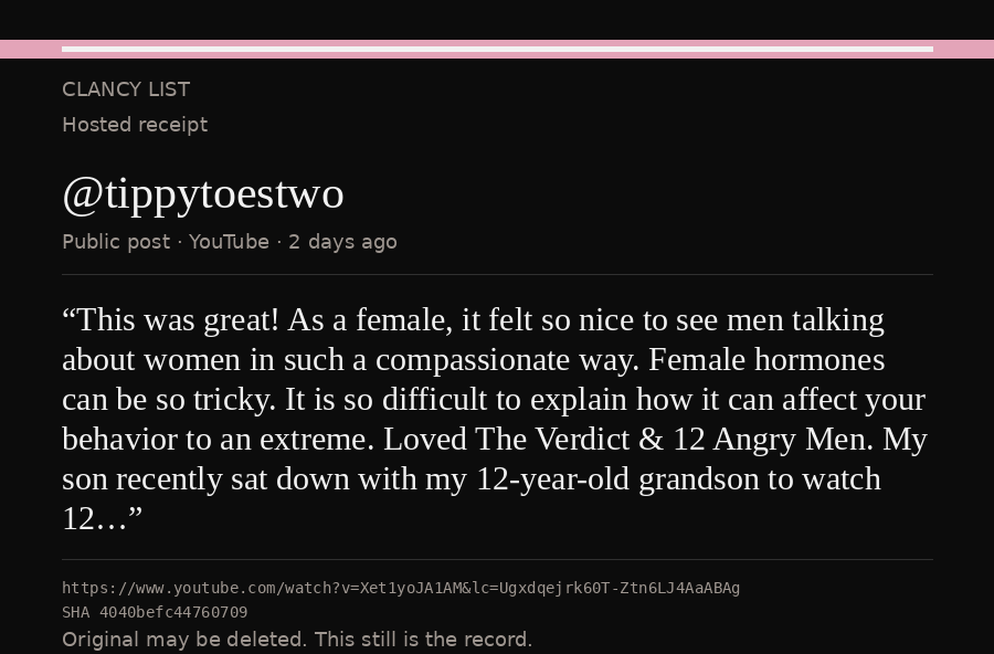 Hosted receipt of this public statement