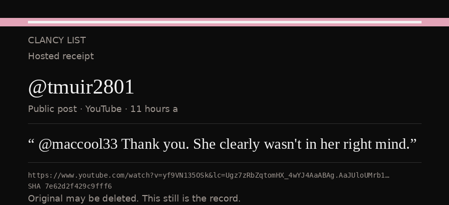 Hosted receipt of this public statement