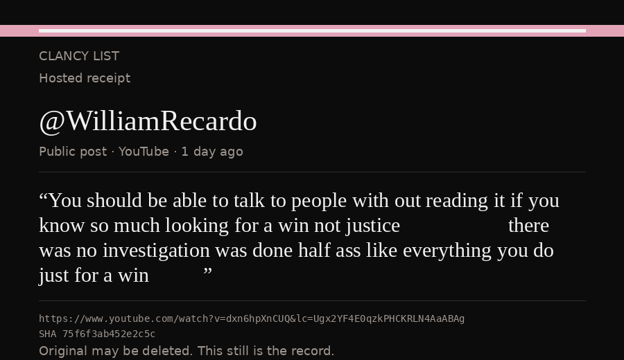 Hosted receipt of this public statement